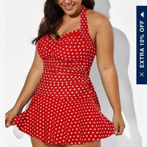 Red/white polka dot swim dress